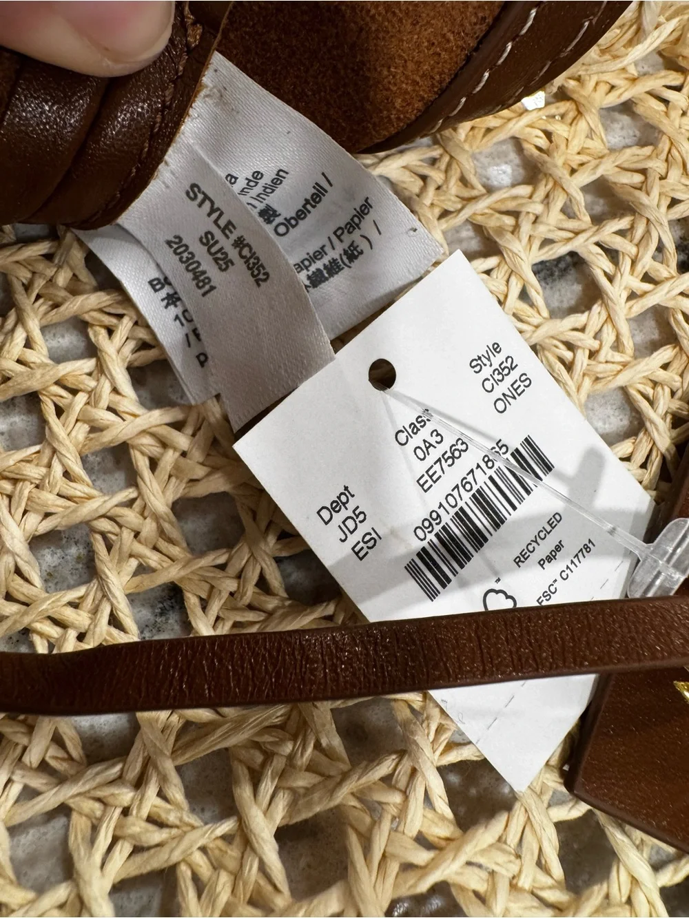 J Crew Berkeley Bucket Bag in faux raffia and leather NWT - Picture 10 of 11